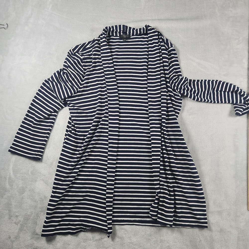 Talbots Blue White Striped Cardigan Sweater S Open Front Nautical Preppy